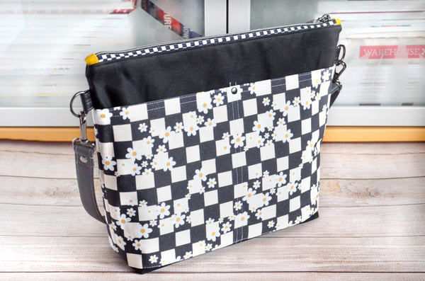 Black & White Daisy Checker Crossbody Bag