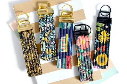 Black & Navy Rifle Paper Floral Fabric Keychain