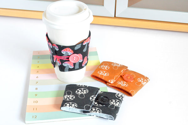 Black & Orange Mushroom Coffee Sleeve