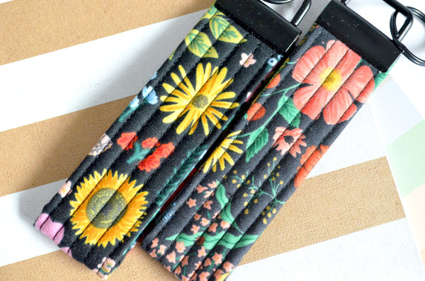 Black & Navy Rifle Paper Floral Fabric Keychain
