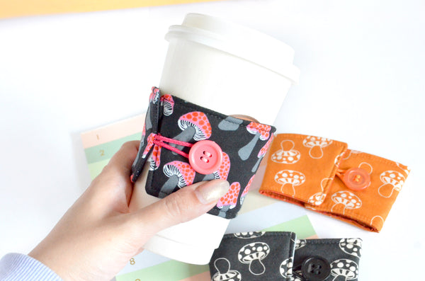 Black & Orange Mushroom Coffee Sleeve