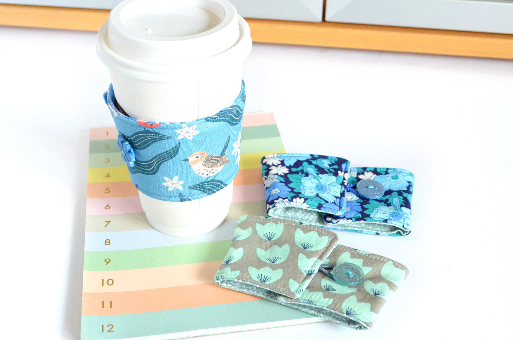 Blue Floral Bird Coffee Sleeve