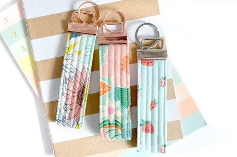 Mint Blue Floral Fabric Keychain
