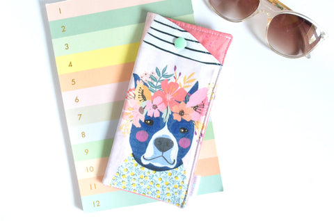 Flower Crown Pup Glasses Case
