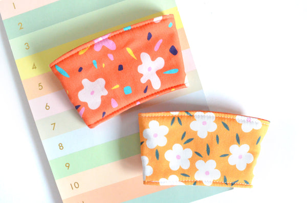 Red & Orange Retro Floral Coffee Sleeve