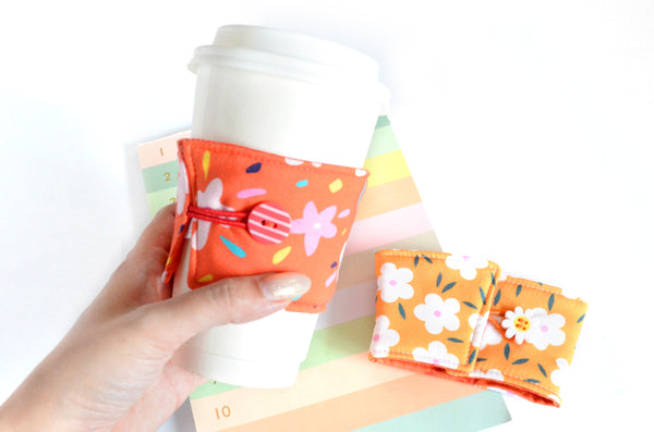 Red & Orange Retro Floral Coffee Sleeve