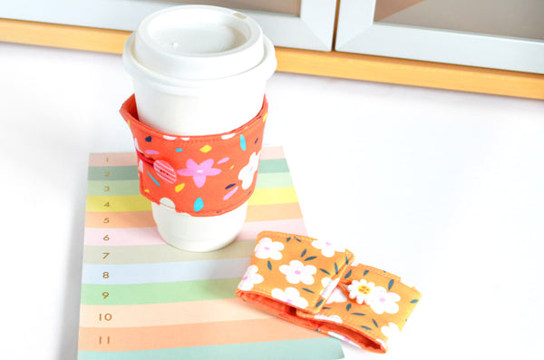 Red & Orange Retro Floral Coffee Sleeve