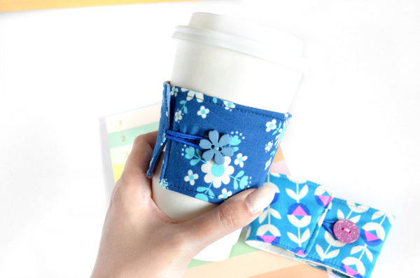 Blue Neon Floral Coffee Sleeve