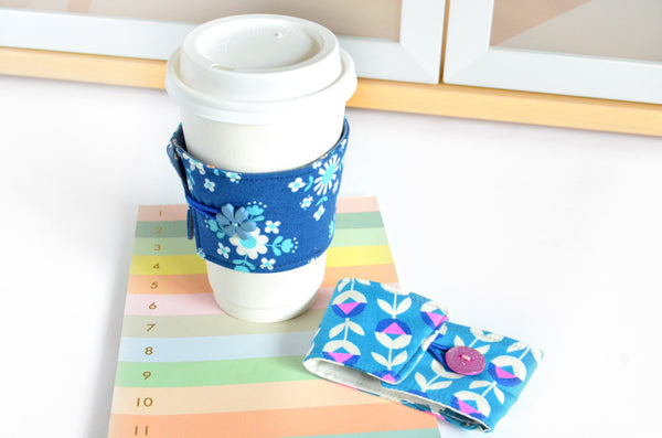 Blue Neon Floral Coffee Sleeve