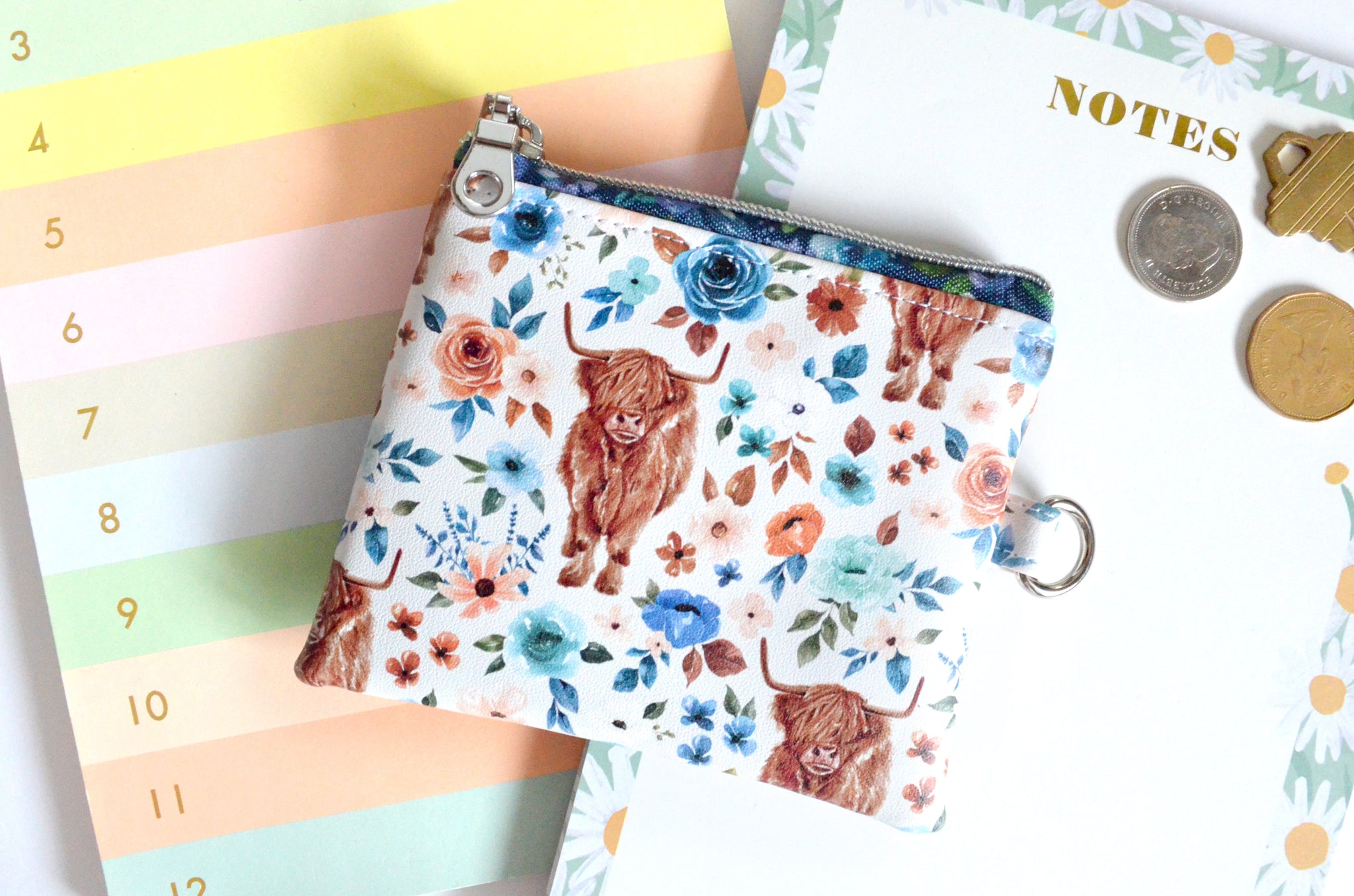 White Highland Cow Faux-Leather Coin Purse