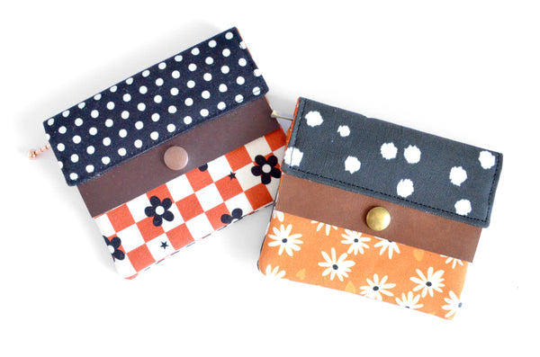 Rust Checker & Floral Mini Leather Snap Wallet