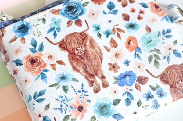 White Highland Cow Faux-Leather Coin Purse