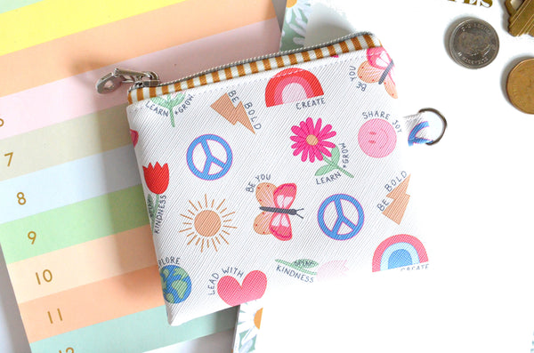Pink Daisy & White Icon Faux-Leather Coin Purse