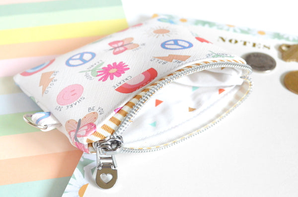 Pink Daisy & White Icon Faux-Leather Coin Purse