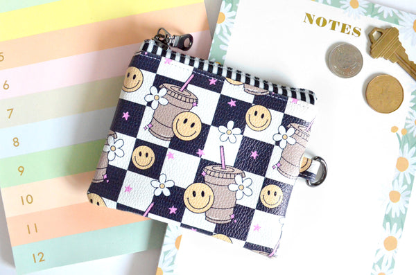 Smiley Checker Faux-Leather Coin Purse