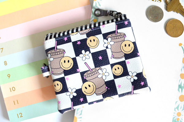 Smiley Checker Faux-Leather Coin Purse