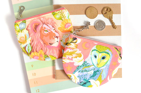 Pink Owl & Lion Round Coin Purse