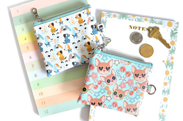 Blue & White Doggo Faux-Leather Coin Purse