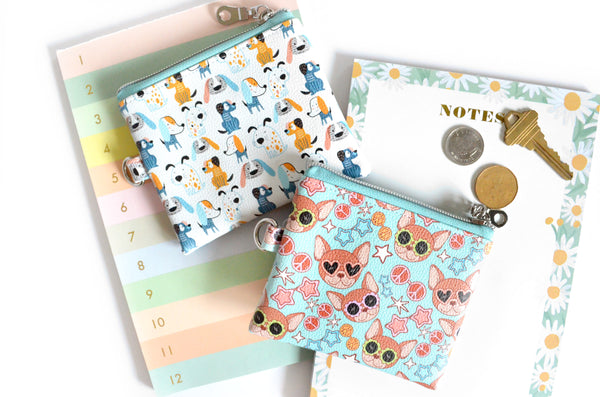 Blue & White Doggo Faux-Leather Coin Purse