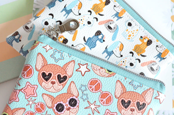 Blue & White Doggo Faux-Leather Coin Purse