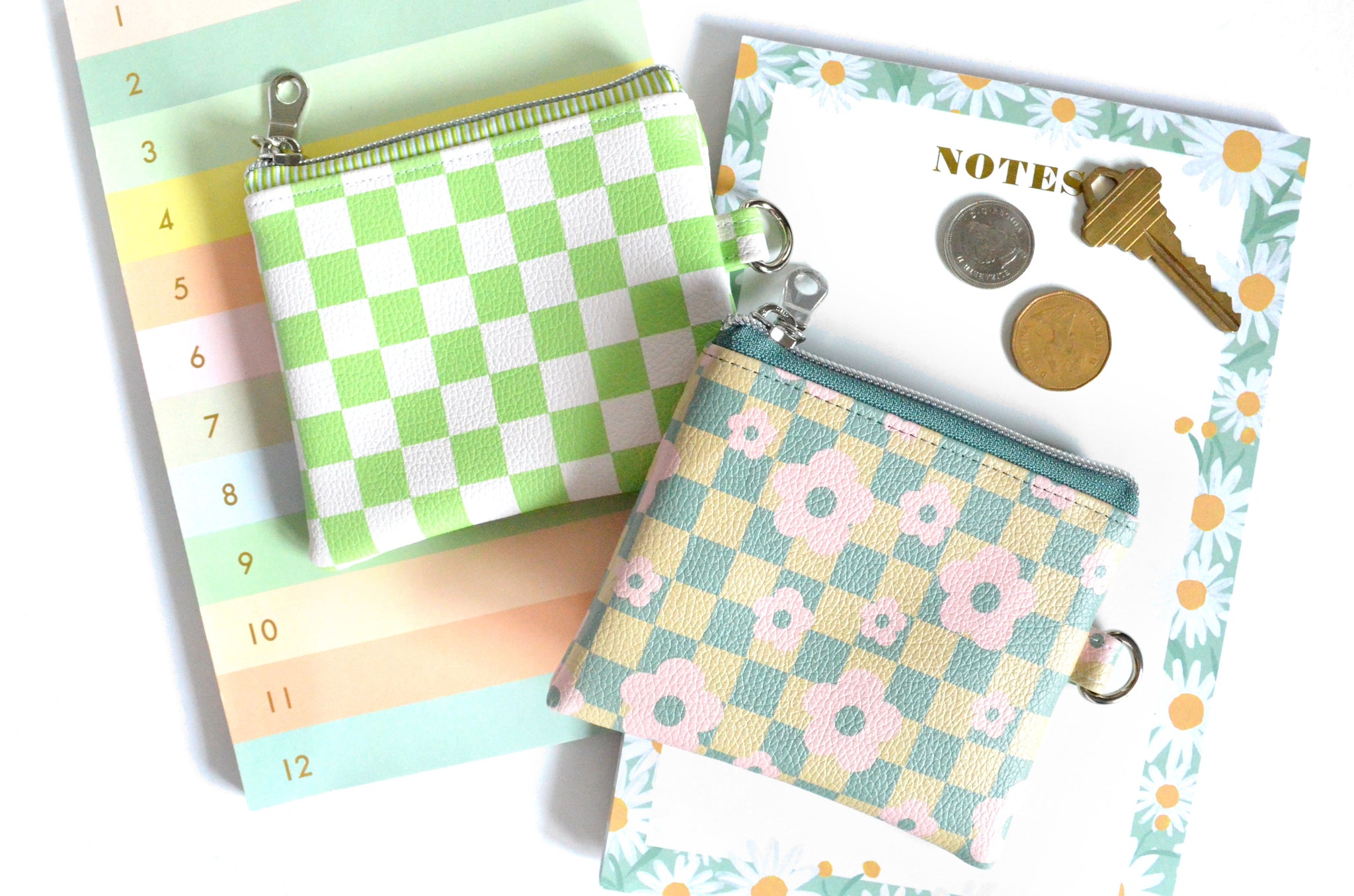 Green Checker Faux-Leather Coin Purse