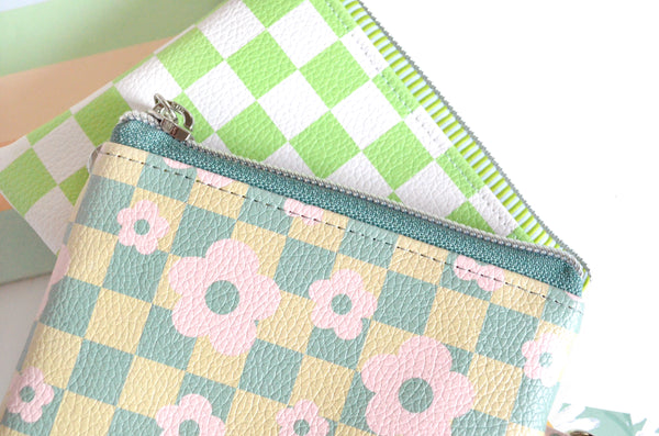 Green Checker Faux-Leather Coin Purse
