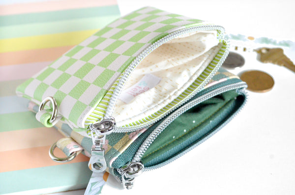 Green Checker Faux-Leather Coin Purse