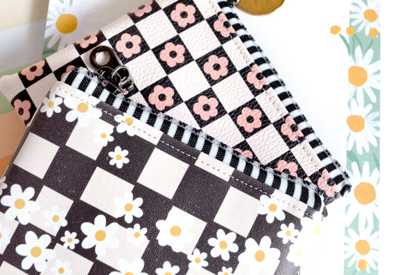 Black & White Daisy Checker Faux-Leather Coin Purse