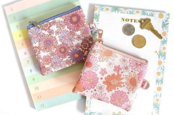 Pink & Purple Retro Floral Faux-Leather Coin Purse