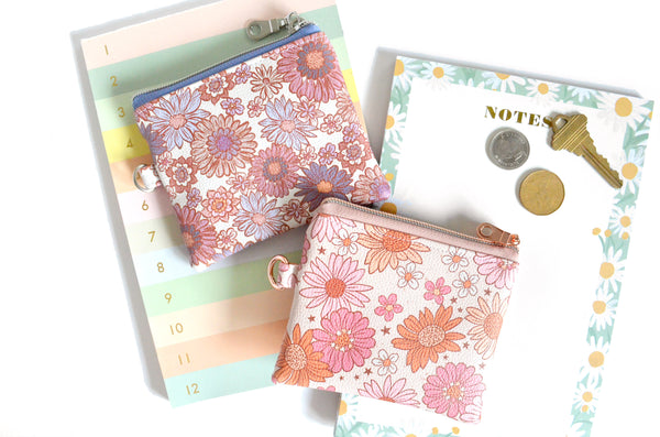 Pink & Purple Retro Floral Faux-Leather Coin Purse