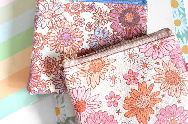 Pink & Purple Retro Floral Faux-Leather Coin Purse