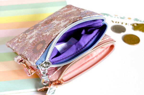 Pink & Purple Retro Floral Faux-Leather Coin Purse