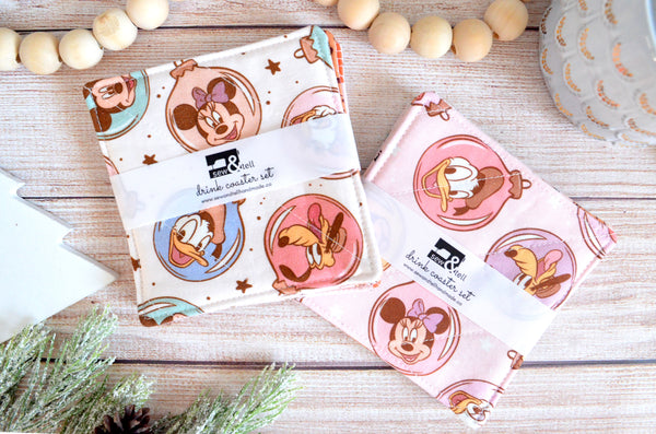 Pink Holiday Mouse Drink Coaster Set