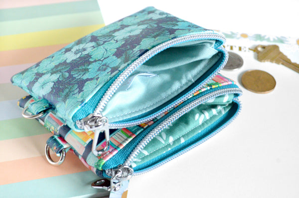 Blue Floral Bookshelf Faux-Leather Coin Purse
