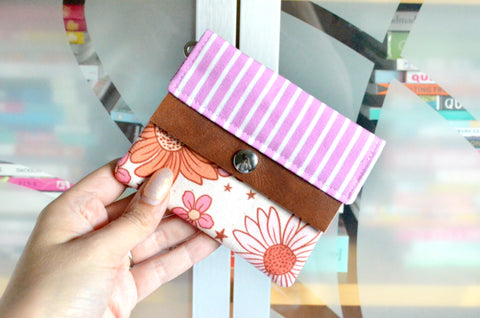 Pink Boho Sunflower Mini Leather Snap Wallet