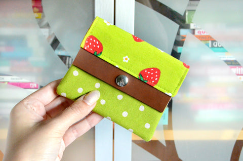 Green Strawberry Mini Leather Snap Wallet