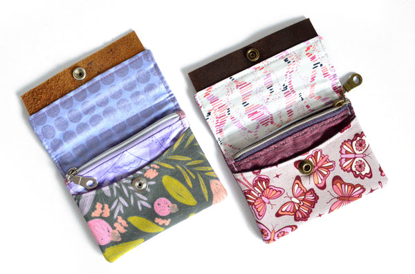 Purple Butterfly & Floral Mini Leather Snap Wallet