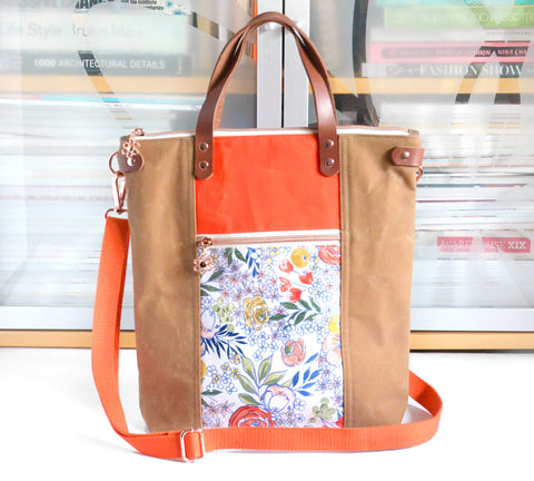 Bright Red Floral Crossbody Tote Bag