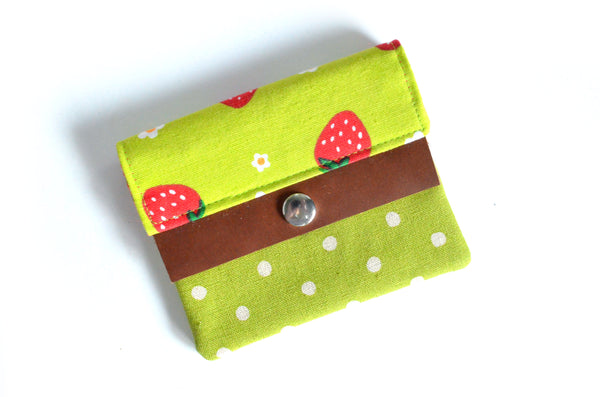 Green Strawberry Mini Leather Snap Wallet