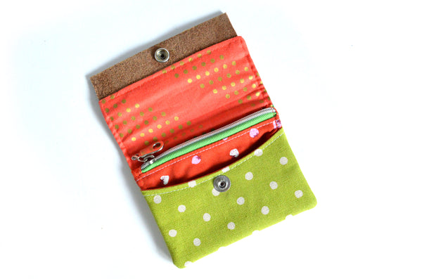 Green Strawberry Mini Leather Snap Wallet