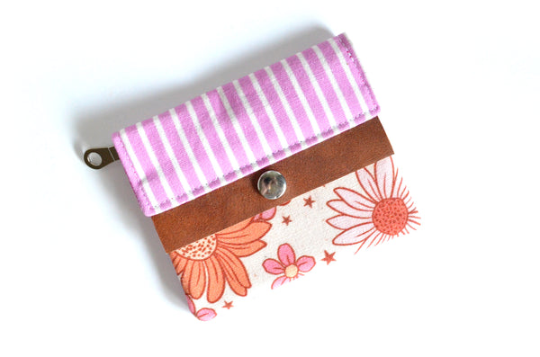 Pink Boho Sunflower Mini Leather Snap Wallet