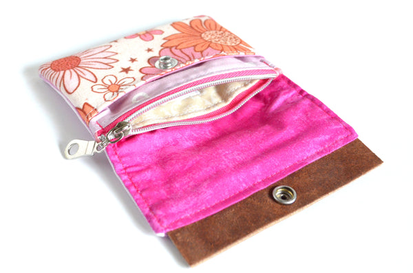 Pink Boho Sunflower Mini Leather Snap Wallet