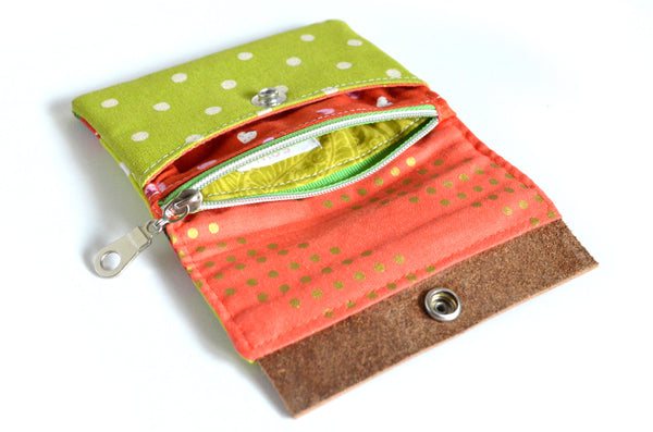 Green Strawberry Mini Leather Snap Wallet