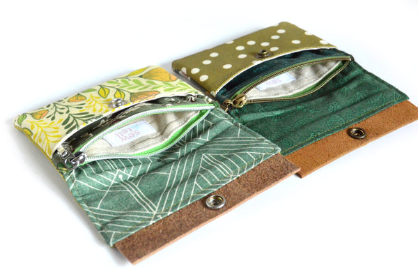 Olive & Grey Floral Mini Leather Snap Wallet