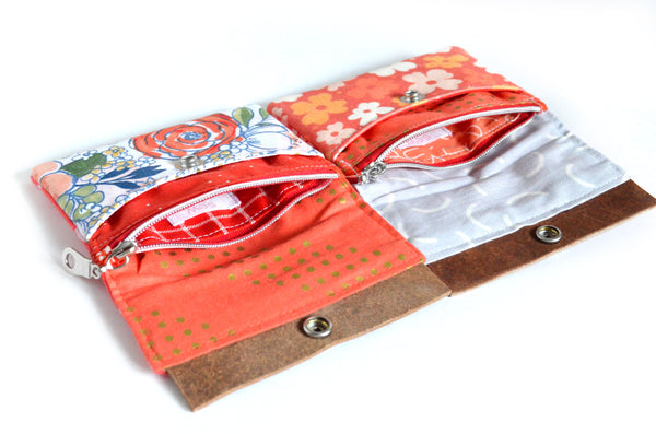Red Floral Mini Leather Snap Wallet