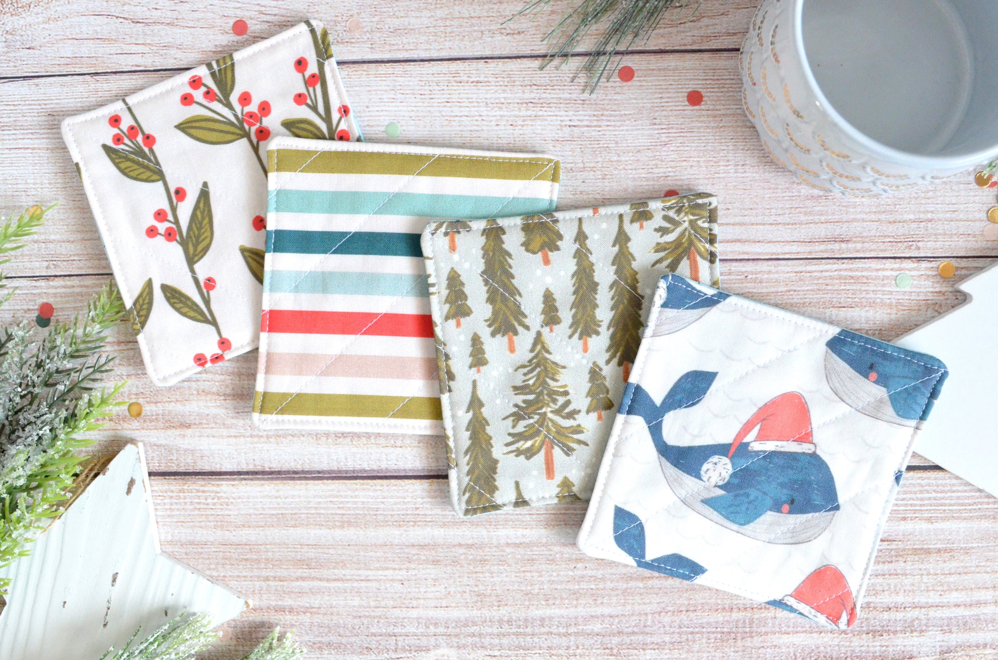 Holiday Whale Drink Coaster Set