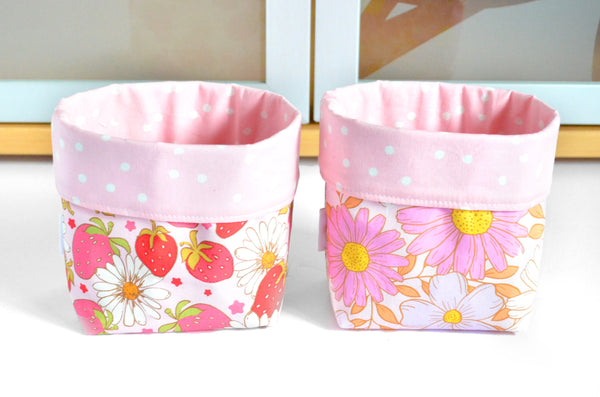 Pink Strawberry Retro Floral Fabric Plant Pot