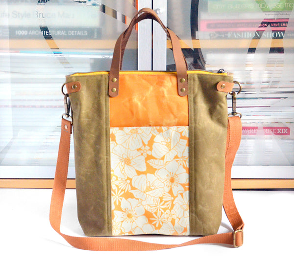 Orange Floral Crossbody Tote Bag