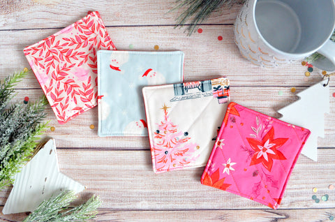 Pink Vintage Christmas Drink Coaster Set