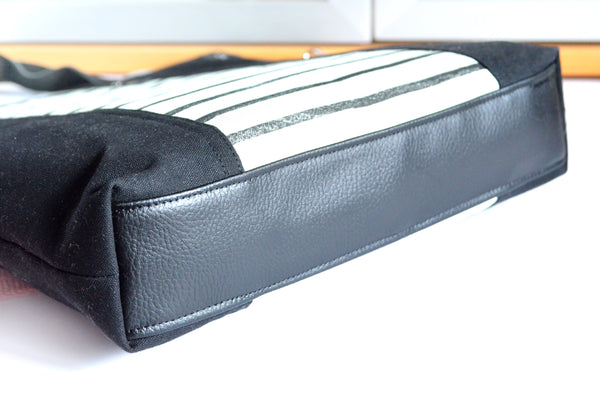 Black & White Classic Stripe Crossbody Tote Bag